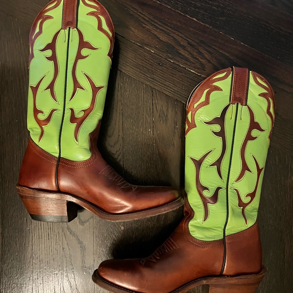 Brown and Green Western Boots